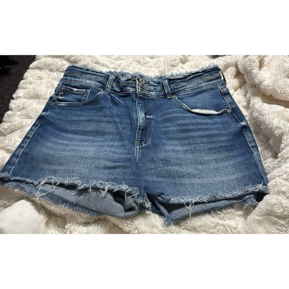 KanCan Shorts Womens 30 Blue Denim High Rise Frayed Hem Distressed Jean Cutoff
